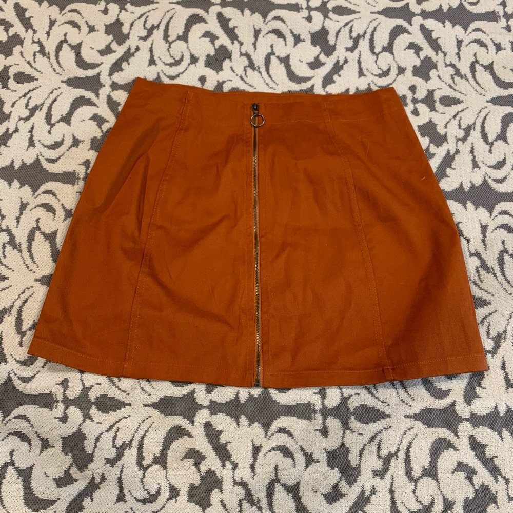 Burnt Orange Zip Up Mini Skirt